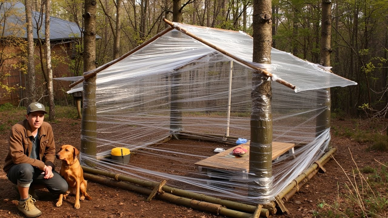PLASTIC WRAP Bushcraft Shelter Building Challenge In The WILD ...