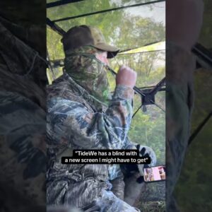 Dad in the blind: 10% waiting, 90% convincing us we need that new gear. 😄🦃 #TideWe #HuntingBlind